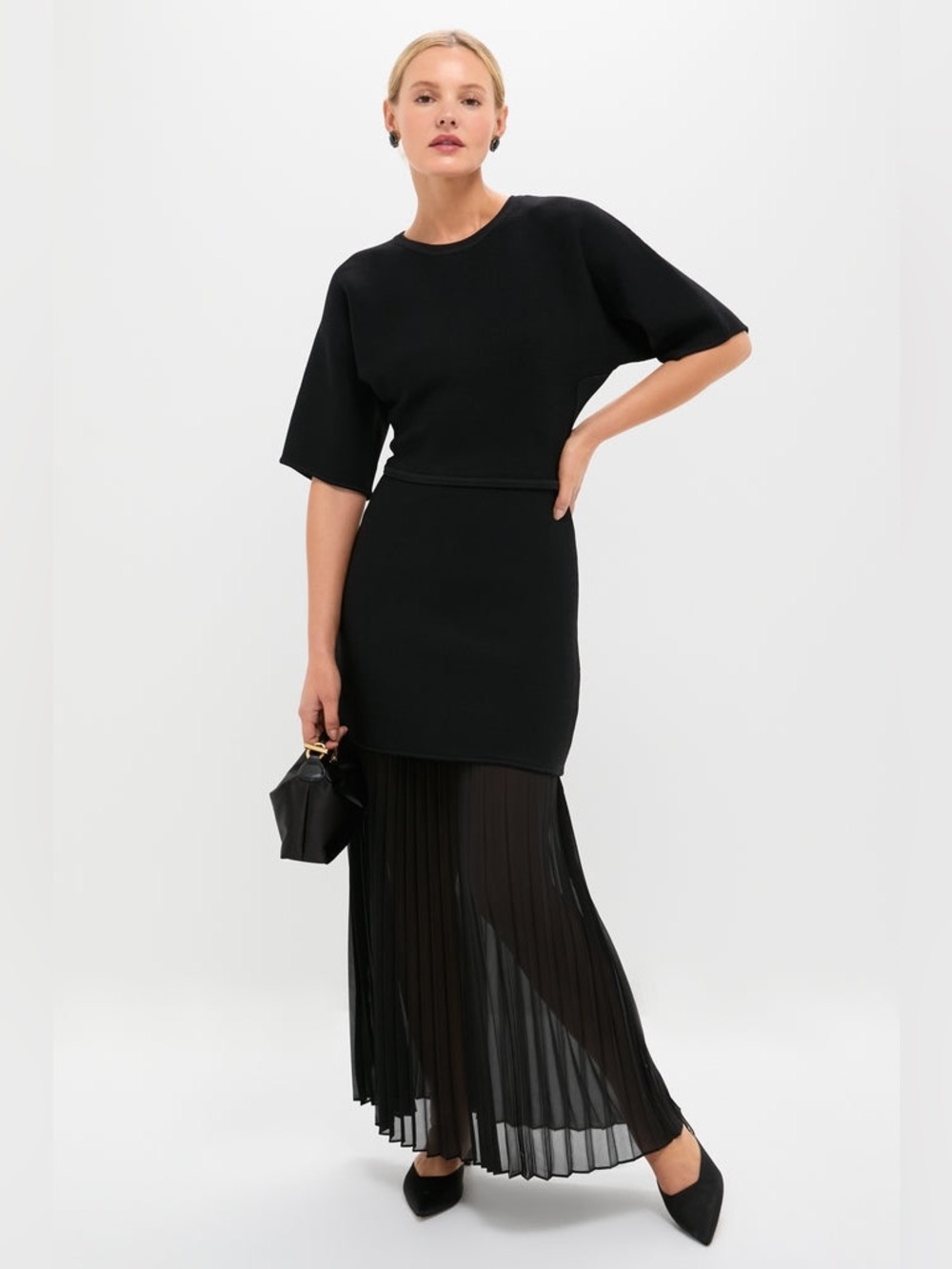 Tuckernuck Black Knit Pleated Chiffon Nancy Dress Size Medium NWT Maxi in Black